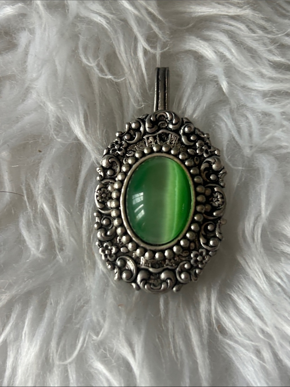 Vintage Bolo tie slide silver tone and green